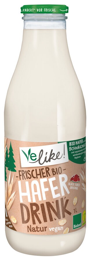 Velike! Frischer Haferdrink Natur, 1 ltr Flasche - Erster frischer Haferdrink in der Mehrwegglasflasche in Deutschland. Mehr Hafer-Frische geht in keine Glasflasche.