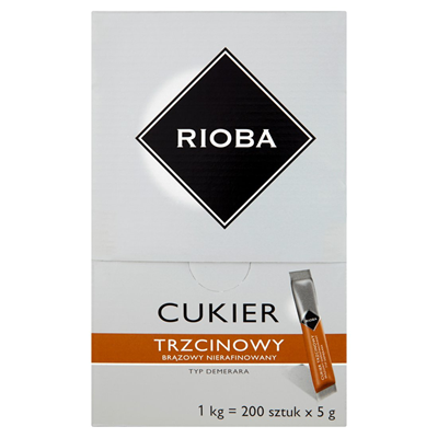Rioba Brauner Rohrzucker nicht raffiniert 1 kg (200 x 5 g)